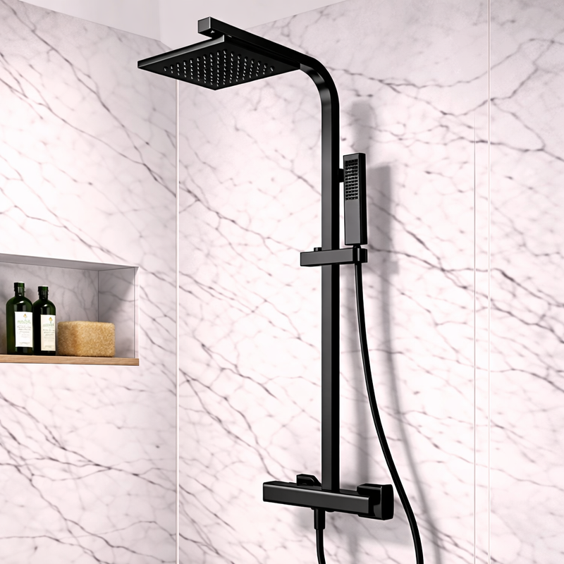 Colonna doccia Luxury DocciaGo in acciaio con miscelatore termostatico - Nero lucido