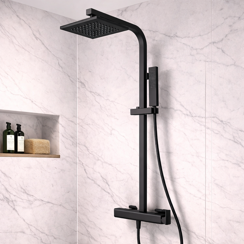 Colonna doccia Luxury DocciaGo in acciaio con miscelatore - Nero opaco