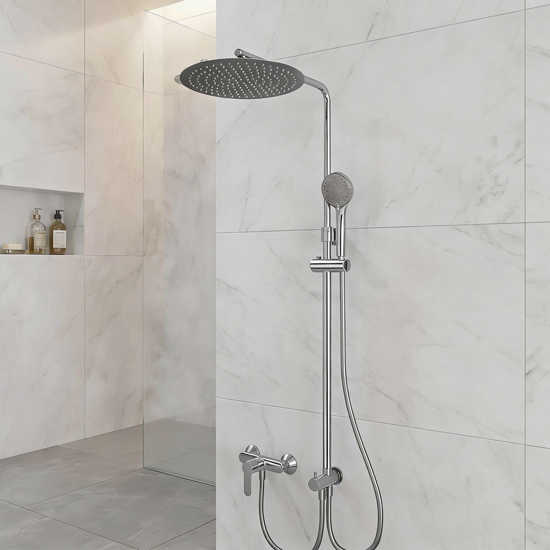 Colonna doccia Spin DocciaGo in acciaio inox con soffione Ø30 cm regolabile - Cromo