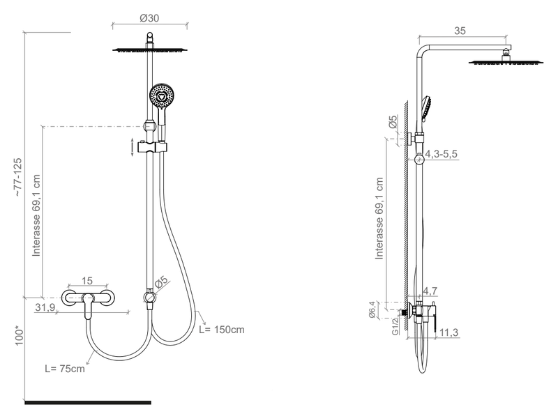 Colonna doccia Spin DocciaGo in acciaio inox con soffione Ø30 cm regolabile - Cromo