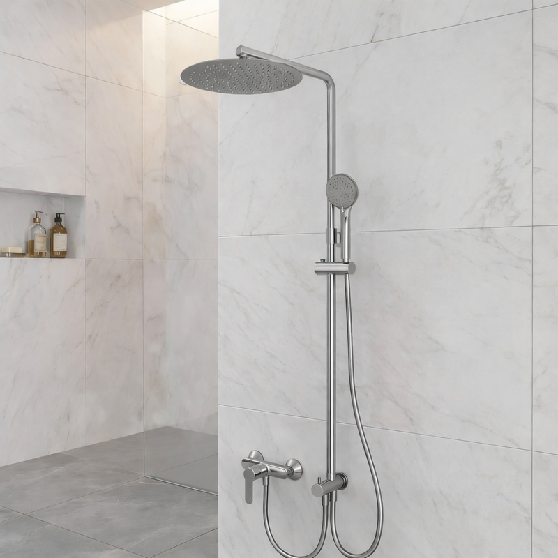 Colonna doccia Spin DocciaGo in acciaio inox con soffione Ø30 cm regolabile - Cromo spazzolato