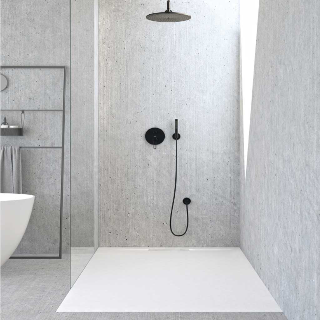 Piatto doccia Lithos 80x120 colore Bianco effetto pietra con scarico laterale nascosto