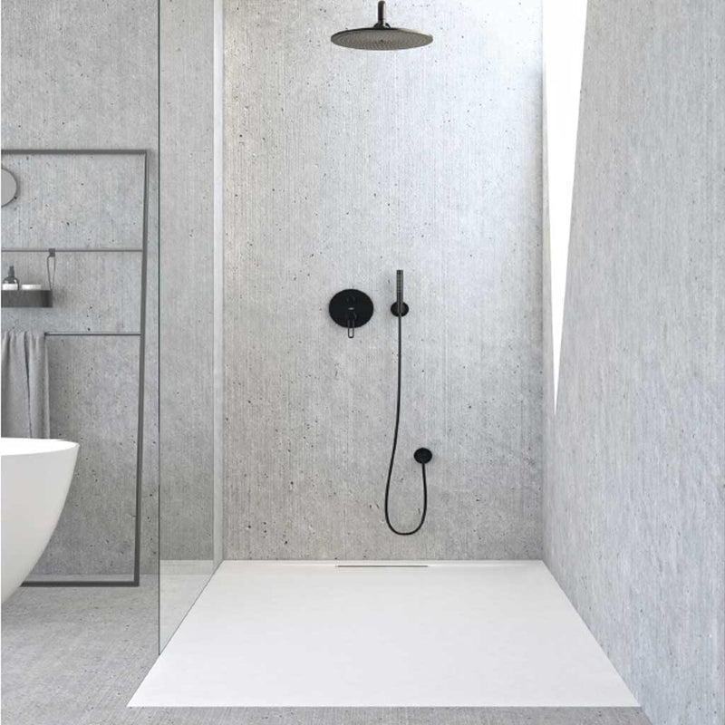 Piatto doccia Lithos 100x120 colore Bianco effetto pietra con scarico laterale nascosto