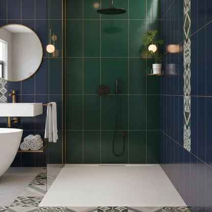 Piatto doccia Lithos 70x100 colore Bianco effetto pietra con scarico laterale nascosto