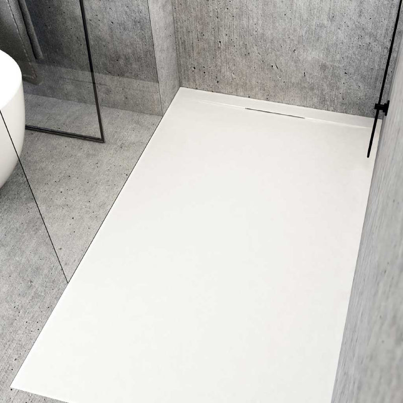 Piatto doccia Lithos 100x120 colore Bianco effetto pietra con scarico laterale nascosto