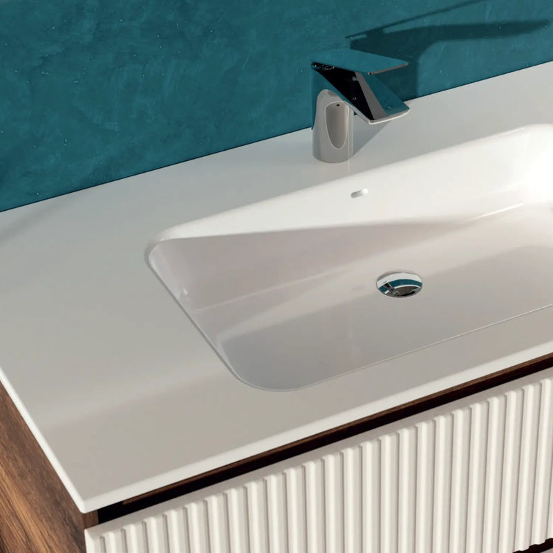 Mobile bagno sospeso Atene 90 cannettato verticale con lavabo e specchio LED Made in Italy - Cubi&Co