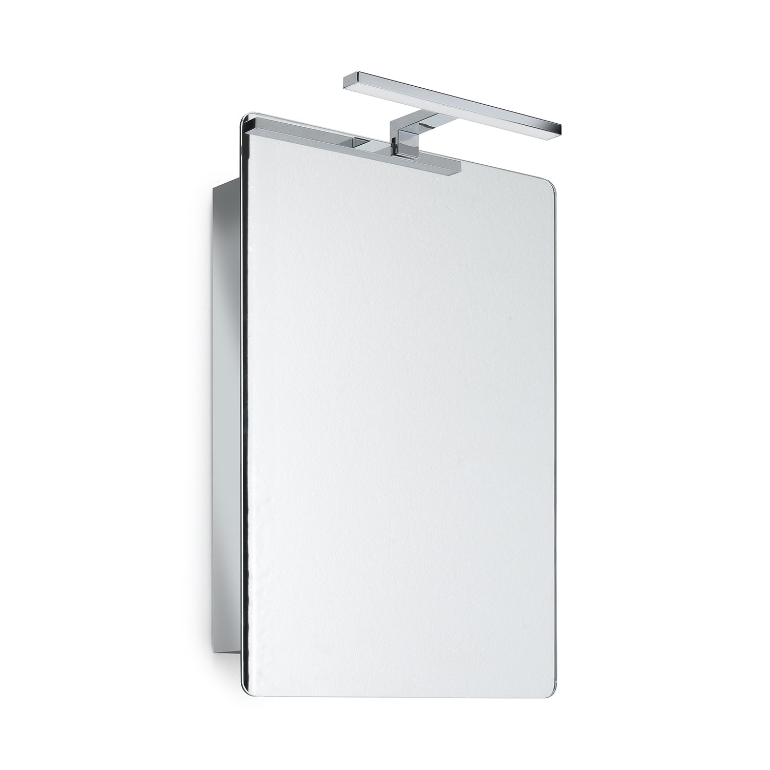 Specchio contenitore con anta scorrevole, 3 ripiani e lampada a Led di Gedy modello Kora - Cromato lucido by CeramicStore | Lo specialista del tuo bagno