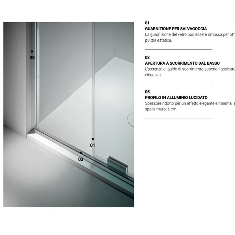 Porta Doccia anta Scorrevole minimal in cristallo da 8 mm Anticalcare 115-118 cm Altezza 195 Domus Falerii Domuspa - Collezione Lusso