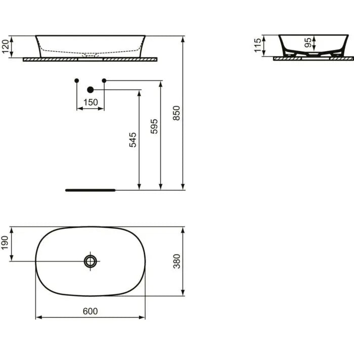 Lavabo da appoggio ovale 60x38  Ideal Standard Ipalyss E139601