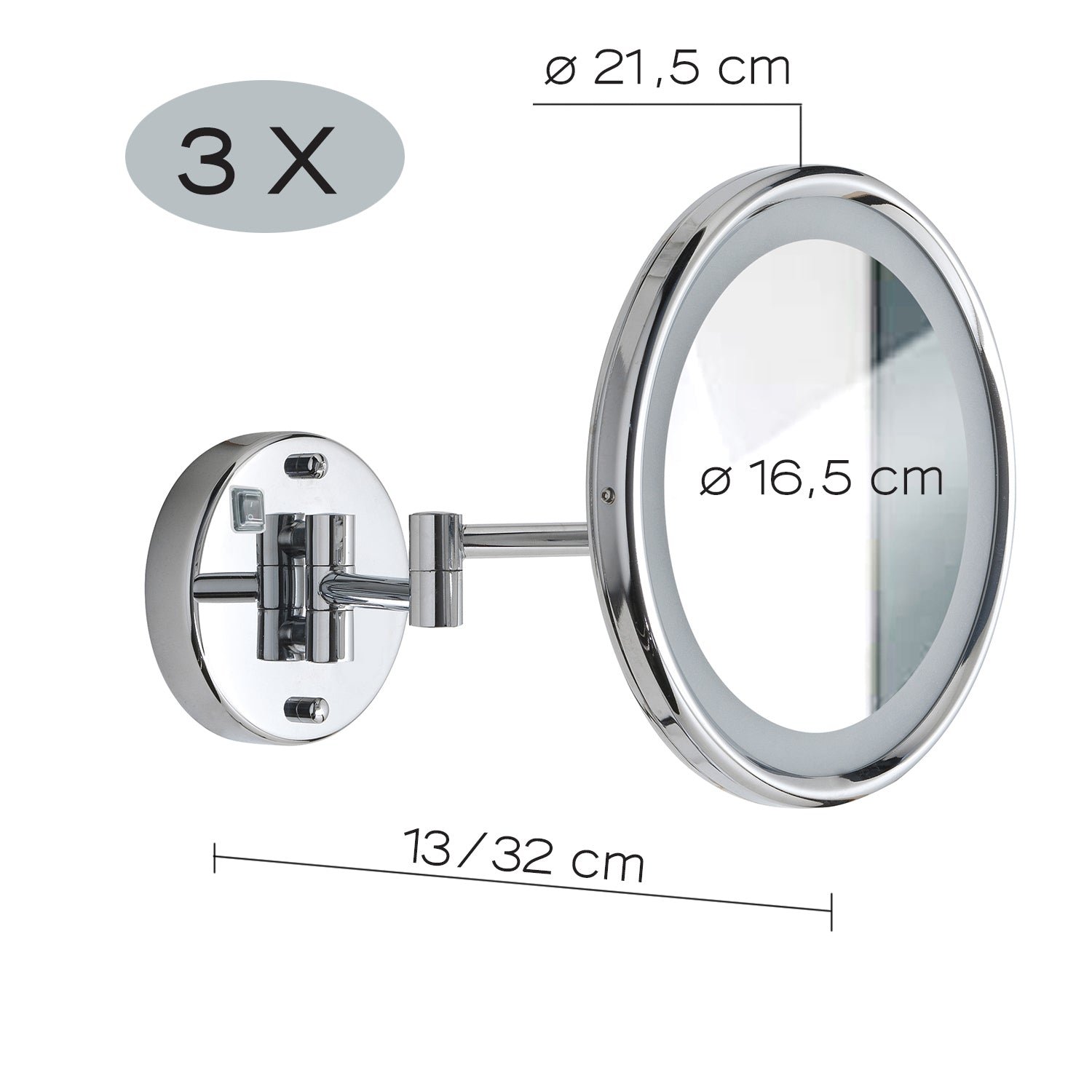 Specchio ingranditore Sarah di Gedy in Acciaio Inox AISI 304 e luce LED - Cromato by CeramicStore | Lo specialista del tuo bagno