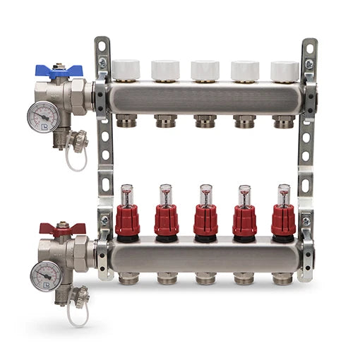 Collettore di distribuzione in acciaio inox completo aton 8 vie 1 x 3/4