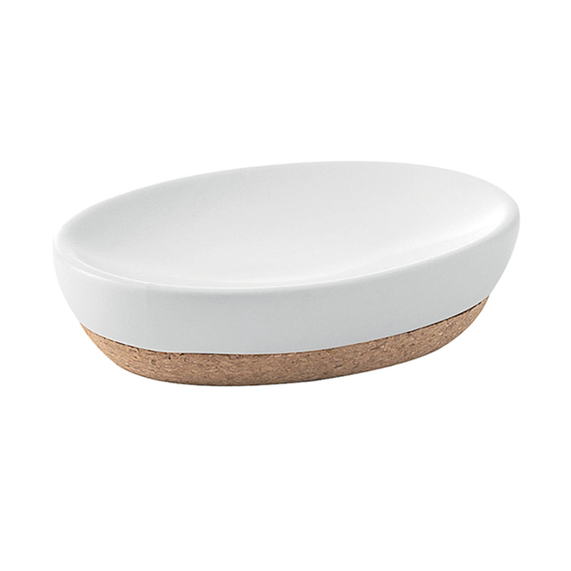 Portasapone in ceramica e sughero Gedy serie Ilary - Bianco