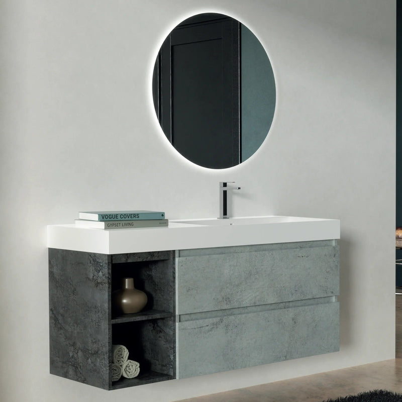 Mobile bagno sospeso Barcelona 120 con vano a giorno, lavabo e specchio retroilluminato Made in Italy - Cubi&Co