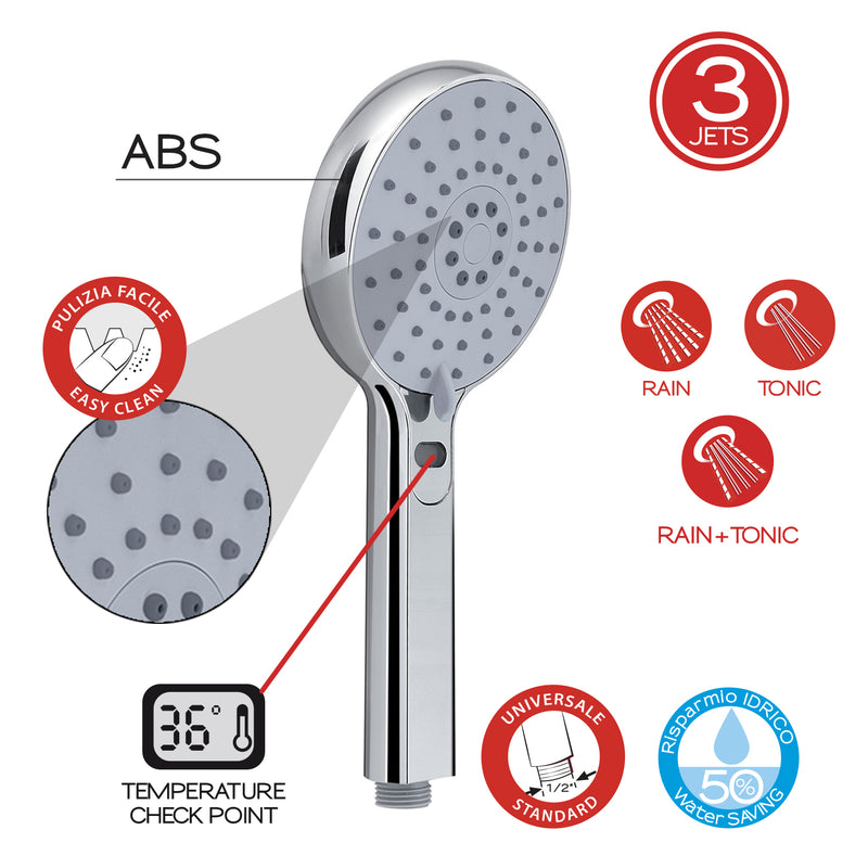 Doccetta a 3 getti con controllo della temperatura numerico modello Thermo 00 di Gedy - Cromato by CeramicStore | Lo specialista del tuo bagno