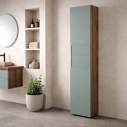 Pensile bagno Essenza in noce canaletto e verde salvia – h 150 cm