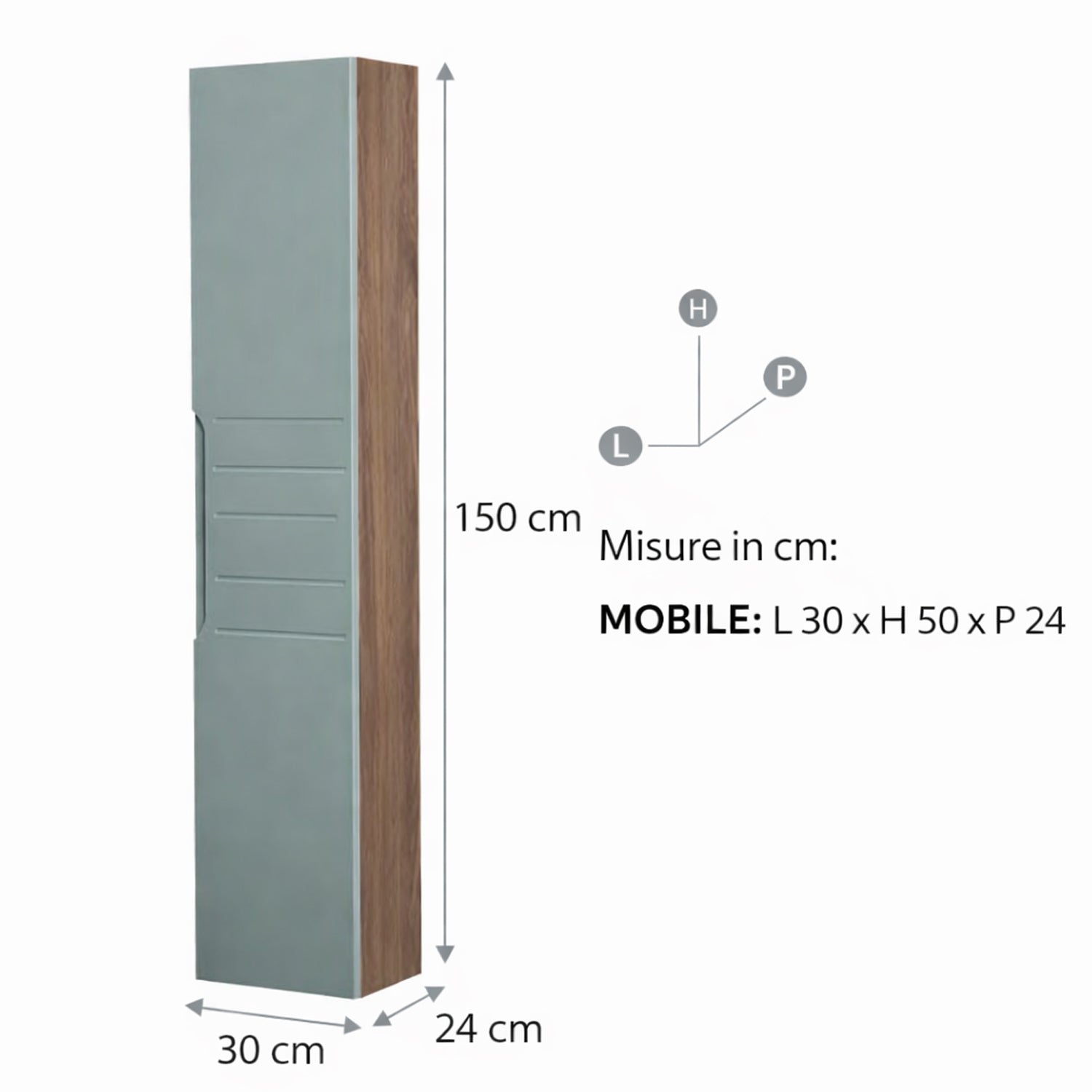 Pensile bagno Essenza in noce canaletto e verde salvia – h 150 cm