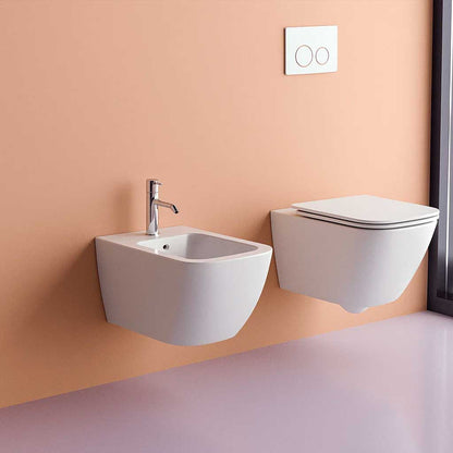 Pair of wall-hung sanitary fixtures BathCore Etherea series 42x52 cm - Wall-hung toilet + wall-hung bidet + toilet seat cover
