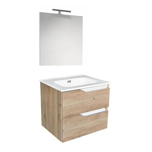 Mobile bagno sospeso mod. praga l. 60 cm rovere naturale -bianco lucido