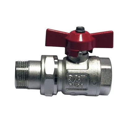 Valvola a sfera mf con bocchettone e farfalla leva rossa 3/4 dn 20 40 bar / 580 psi