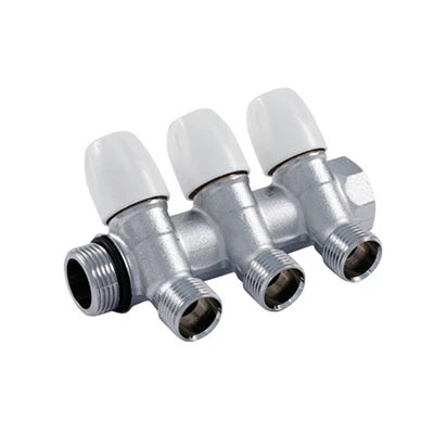 Collettore di distribuzione maxima con rubinetti d arresto 3/4 3 vie 1/2x16