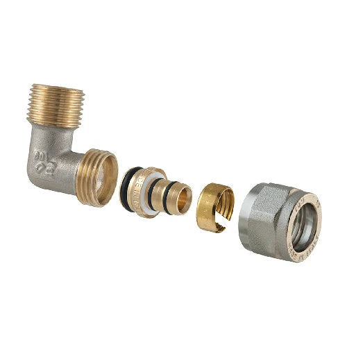 Raccordo curvo maschio a compressione per multistrato 2 pz assemblato 1/2 x 3/4-20