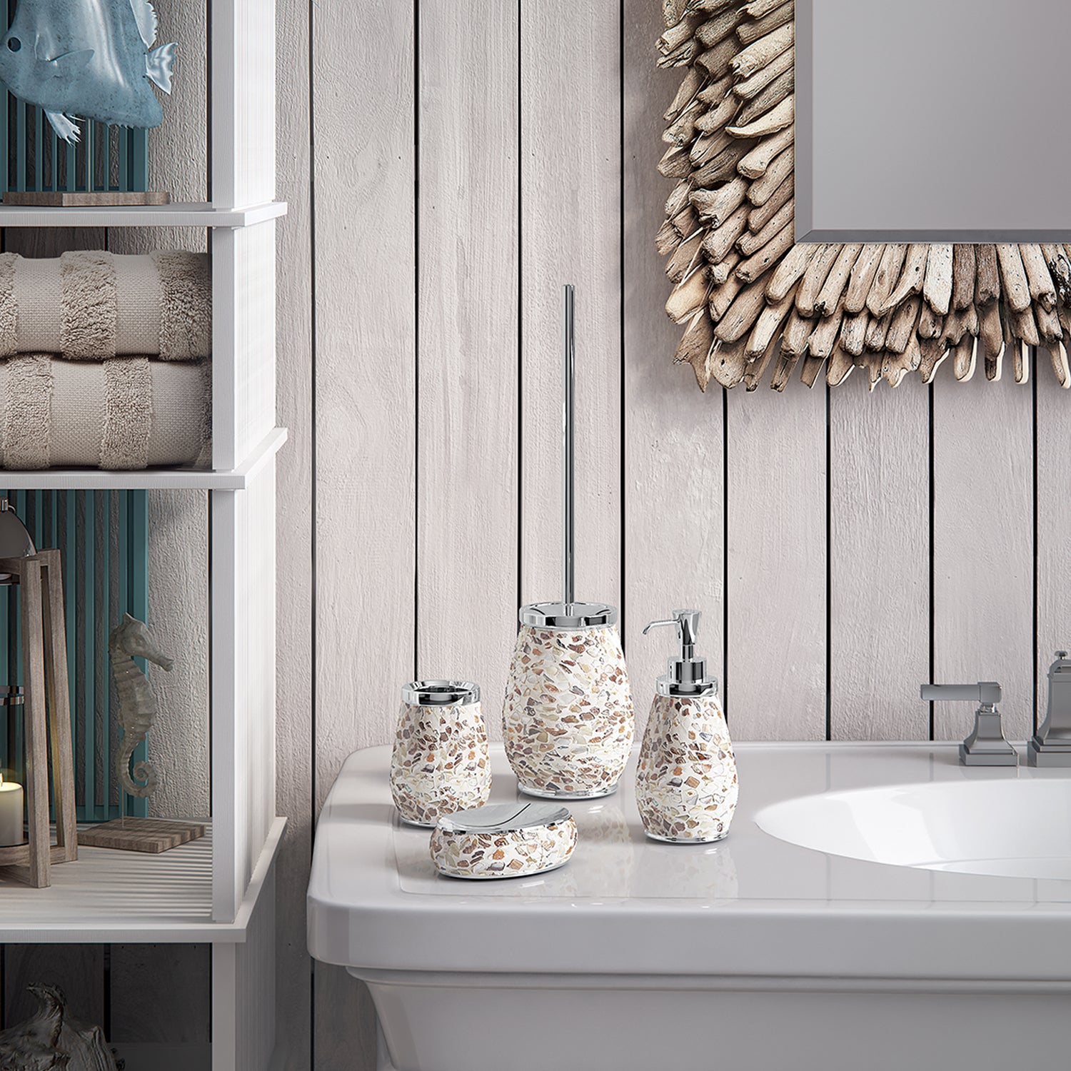Portasapone in ceramica e madreperla Gedy serie Marina - Crema