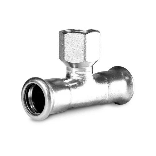 Ti con derivazione filetto f a pressare in acciaio carbonio 1/2 x 42 x 42