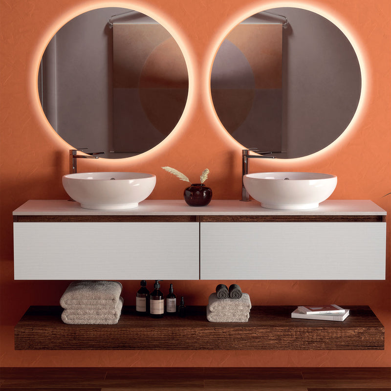 Mobile da Bagno sospeso con doppio lavabo e doppio specchio a Led Legno da 160 cm Made in Italy - Cubi&Co Magic