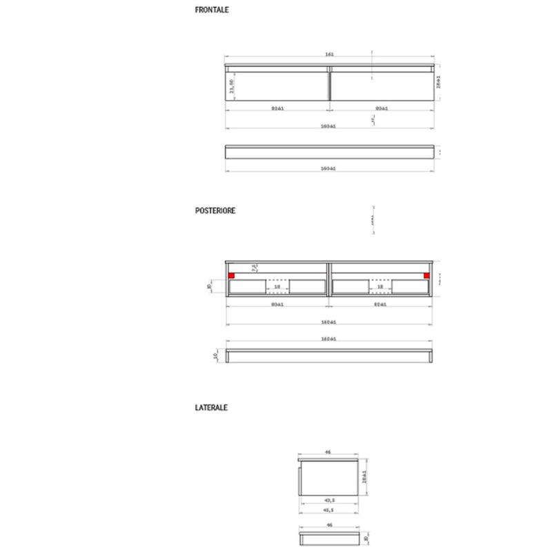 Mobile da Bagno sospeso con doppio lavabo e doppio specchio a Led Legno da 160 cm Made in Italy - Cubi&Co Magic