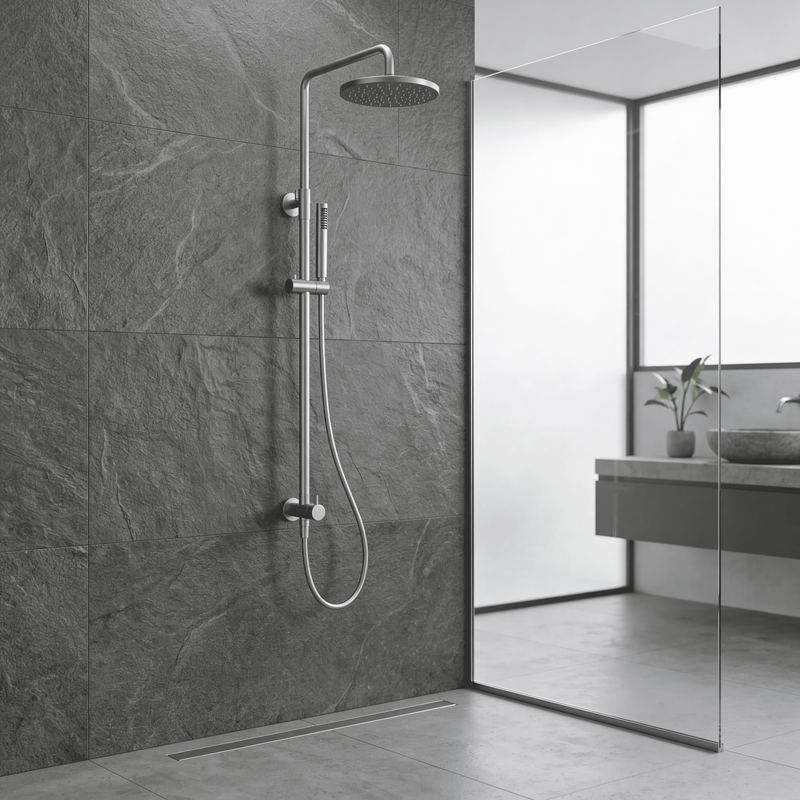 Colonna doccia Wall DocciaGo in acciaio con doccetta e deviatore in ottone - Cromo spazzolato