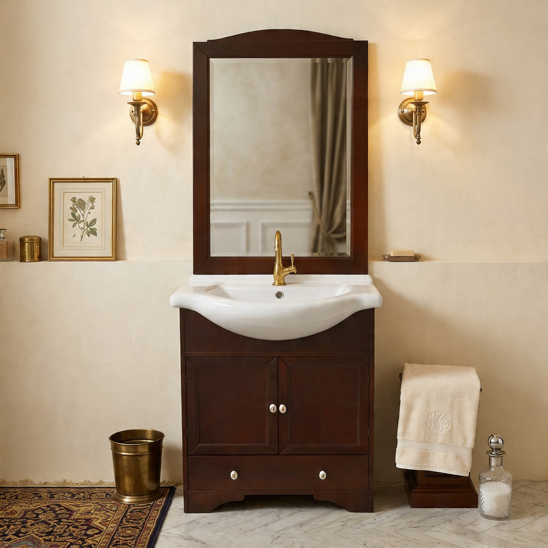 Mobile bagno arte povera Monica 75 cm con lavabo integrato e specchio