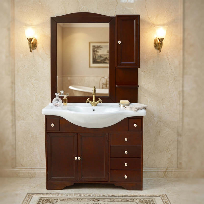 Mobile bagno arte povera Monica 105 cm con lavabo integrato e specchio