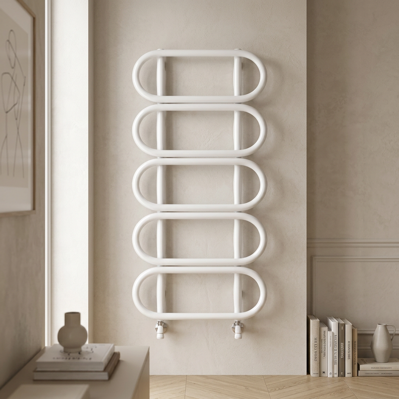 Termoarredo di design Chain Round in acciaio Scirocco H - Bianco lucido