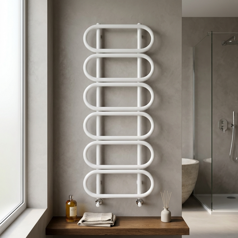 Termoarredo di design Chain Round in acciaio Scirocco H - Bianco lucido