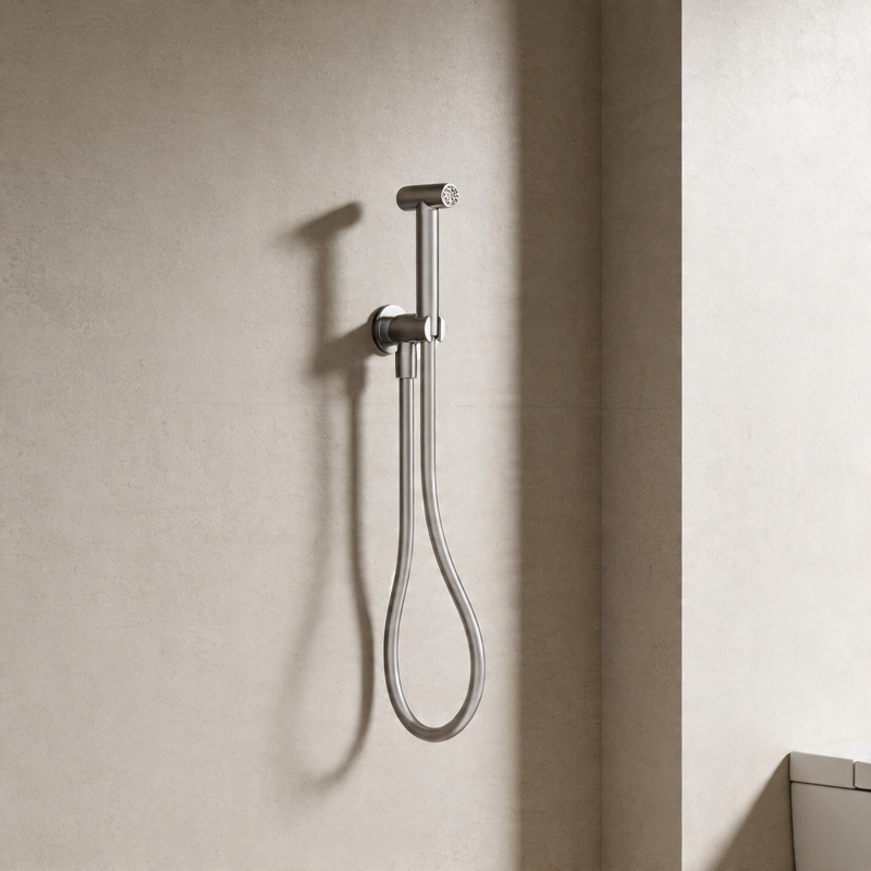 Idroscopino con pulsante in acciaio 316L BathCore – Cromo satinato