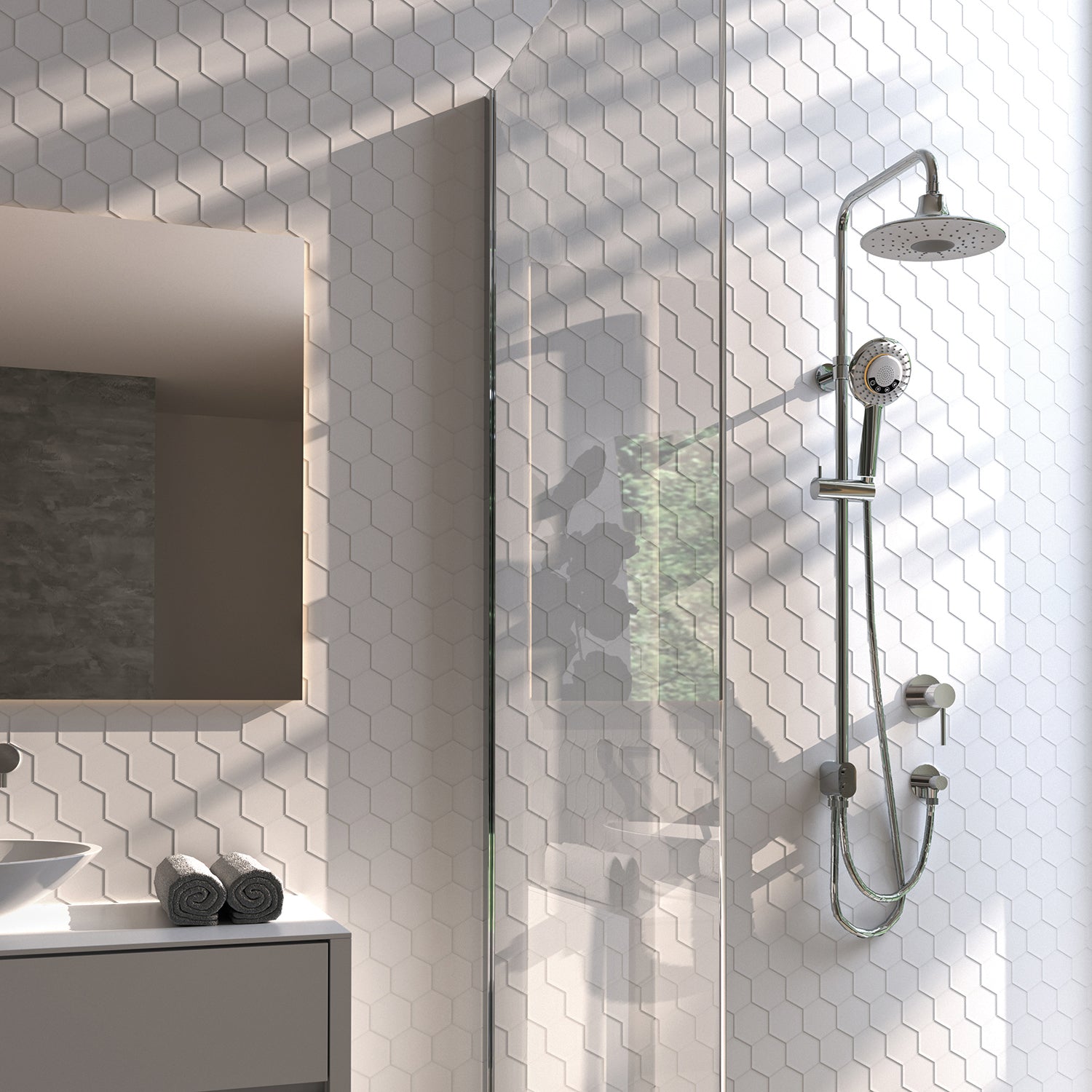 Colonna doccia estensibile con doccetta con diffusore musica Bluetooth di Gedy modello Music 00 - Cromato/Bianco by CeramicStore | Lo specialista del tuo bagno