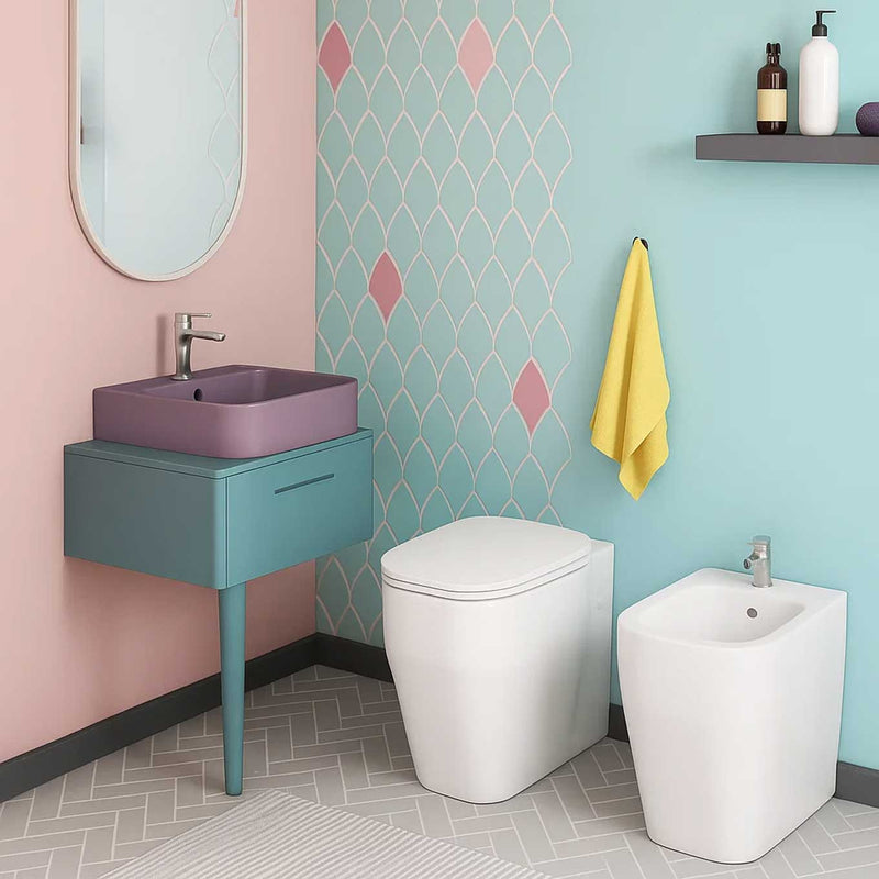 Blue Ceramic Wall-Mounted Sanitary Ware Glaze Model with Soft Close Toilet Seat Cover