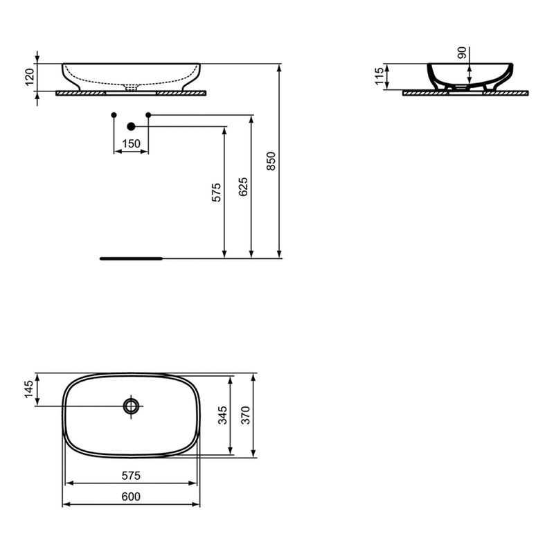 Lavabo da appoggio rettangolare 60x37 cm Ideal Standard I.LIFE B Art T508701