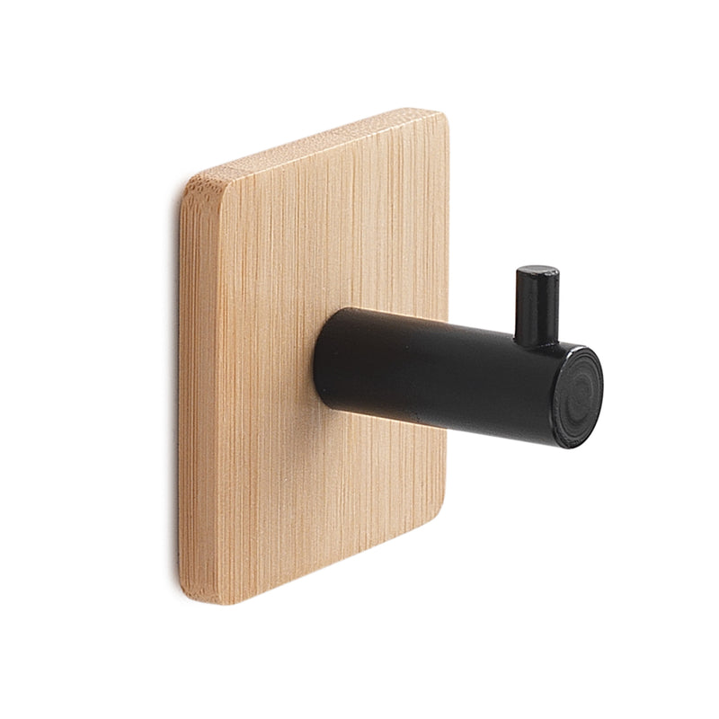 Appendiabiti modello Juncos singolo quadrato in bambu'/nero e metallo by CeramicStore | Lo specialista del tuo bagno