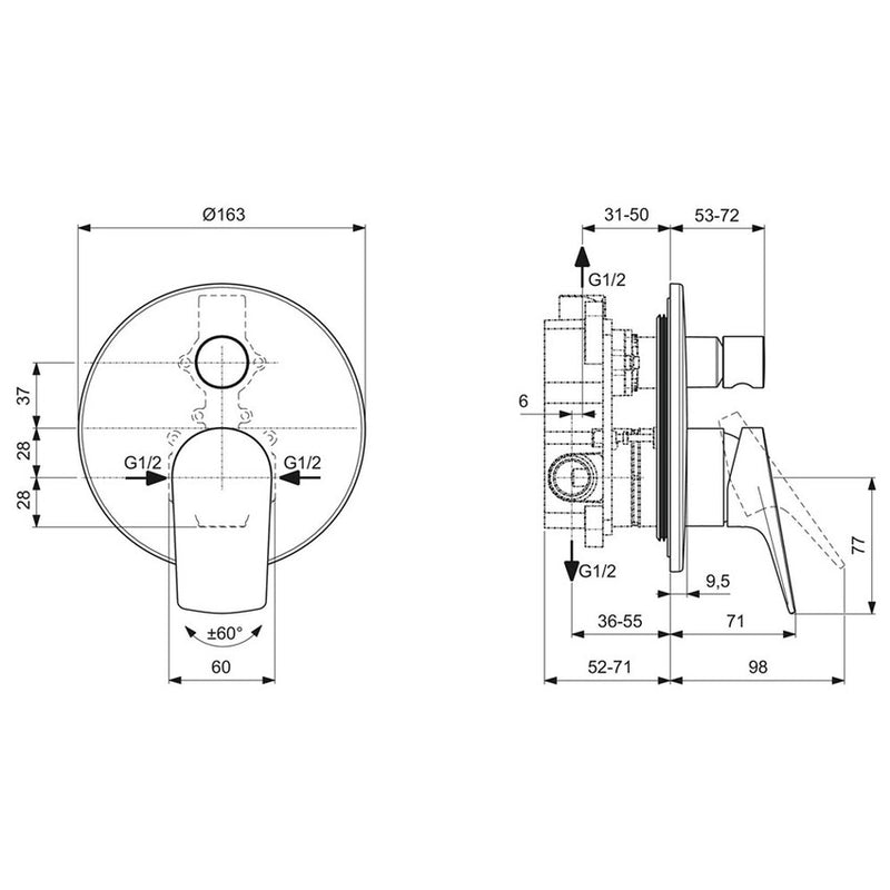 Miscelatore doccia incasso ad 2 vie con Deviatore, solo parte esterna, Ideal Standard La Dolce Vita Art. BD669AA