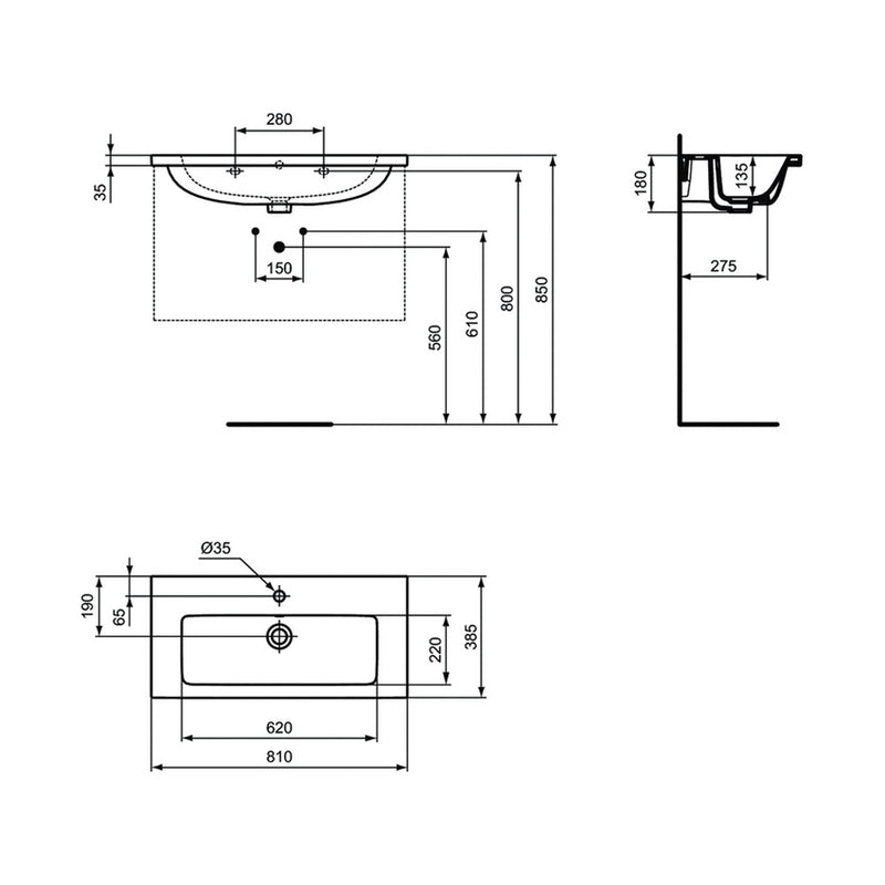 Lavabo top con profondità ridotta 80x38 cm in ceramica Ideal Standard I.Life S ART T458901