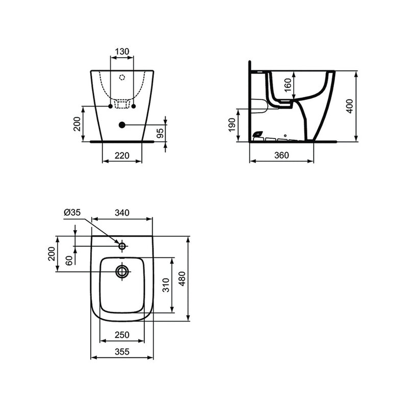 Sanitari filomuro per bagni piccoli senza Brida RimLS+ Ideal Standard I.Life S WC+Bidet+Sedile Normal Close Art T459401+T459501+T473601