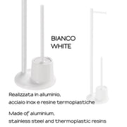 Piantana portarotolo e portascopino in Alluminio e Acciaio Inox modello Mammolo di Gedy - Bianco