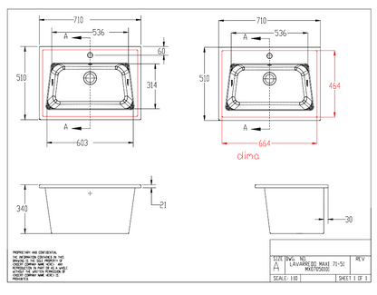 Innenwaschbecken zum Aufstellen oder Einbauen aus glänzend weißer Keramik 71x51cm Disegno-Ceramica