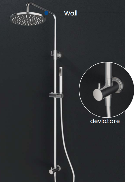 Colonna doccia Wall DocciaGo in acciaio con doccetta e deviatore in ottone - Cromo