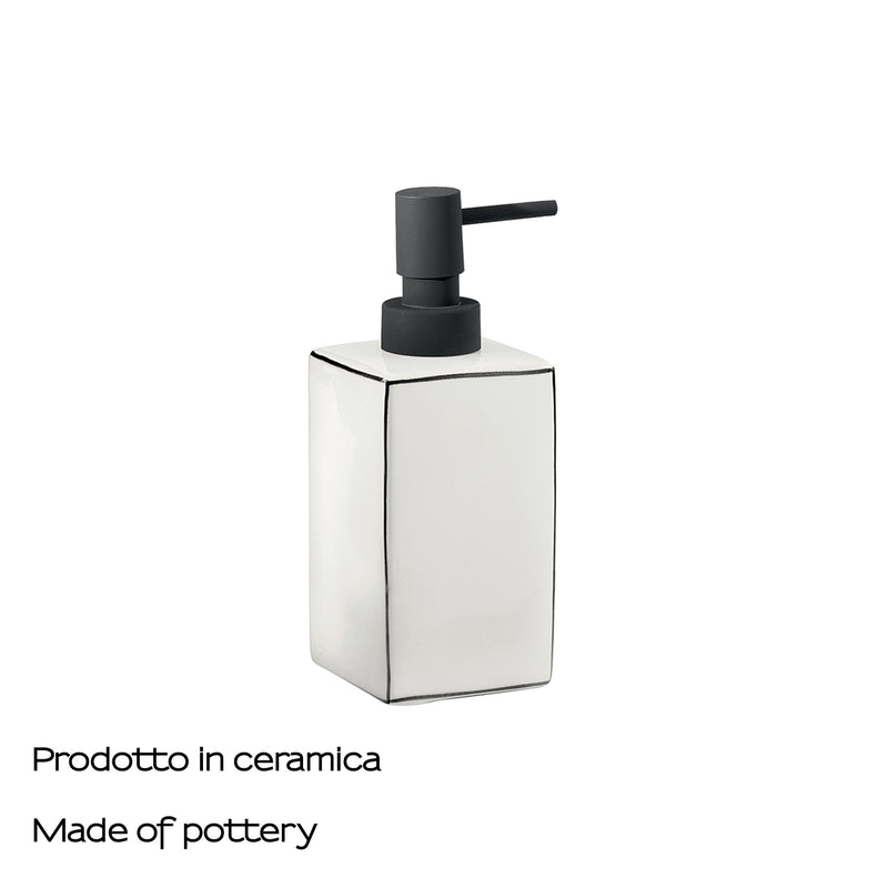 Dosasapone in ceramica Gedy serie Lucrezia con erogatore in plastica nera - Bianco