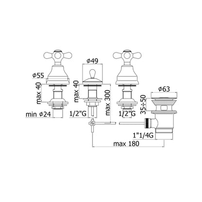 Grifo bidé 3 orificios serie Iris modelo IRV116CR Cromado Paffoni