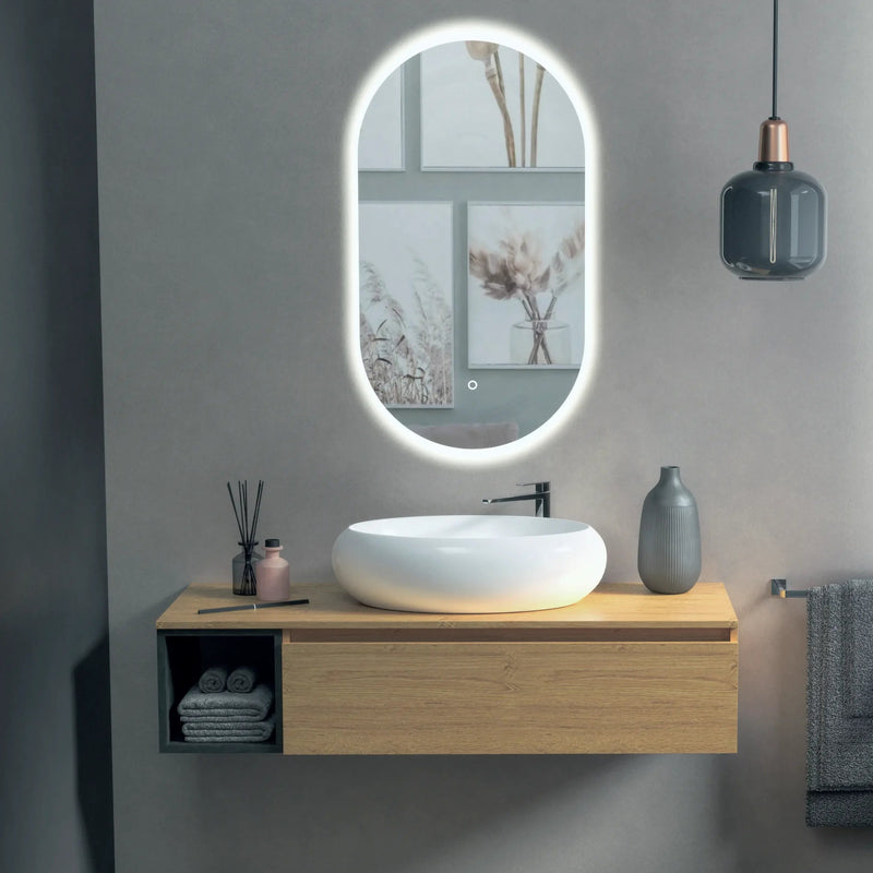Mobile da bagno sospeso 120 cm Niege con lavabo d'appoggio e specchio retroilluminato LED Made in Italy - Cubi&Co