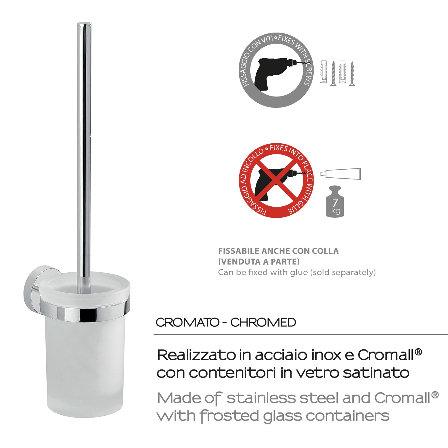 Scopino a muro con ciuffo in setole in Acciaio Inox Eros di Gedy - Cromato by CeramicStore | Lo specialista del tuo bagno