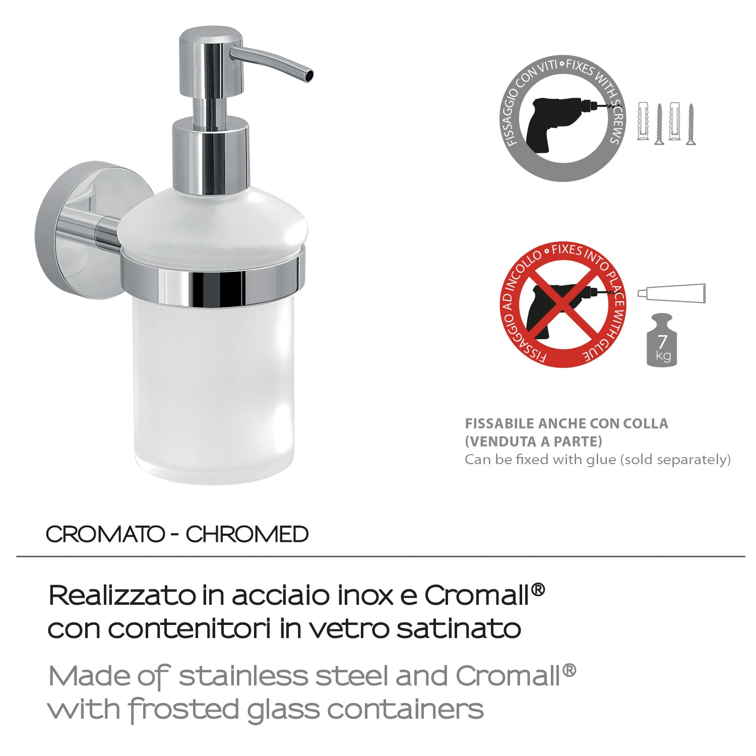 Dosasapone a muro in Acciaio Inox con erogatore in acciaio cromato Eros di Gedy - Cromato by CeramicStore | Lo specialista del tuo bagno